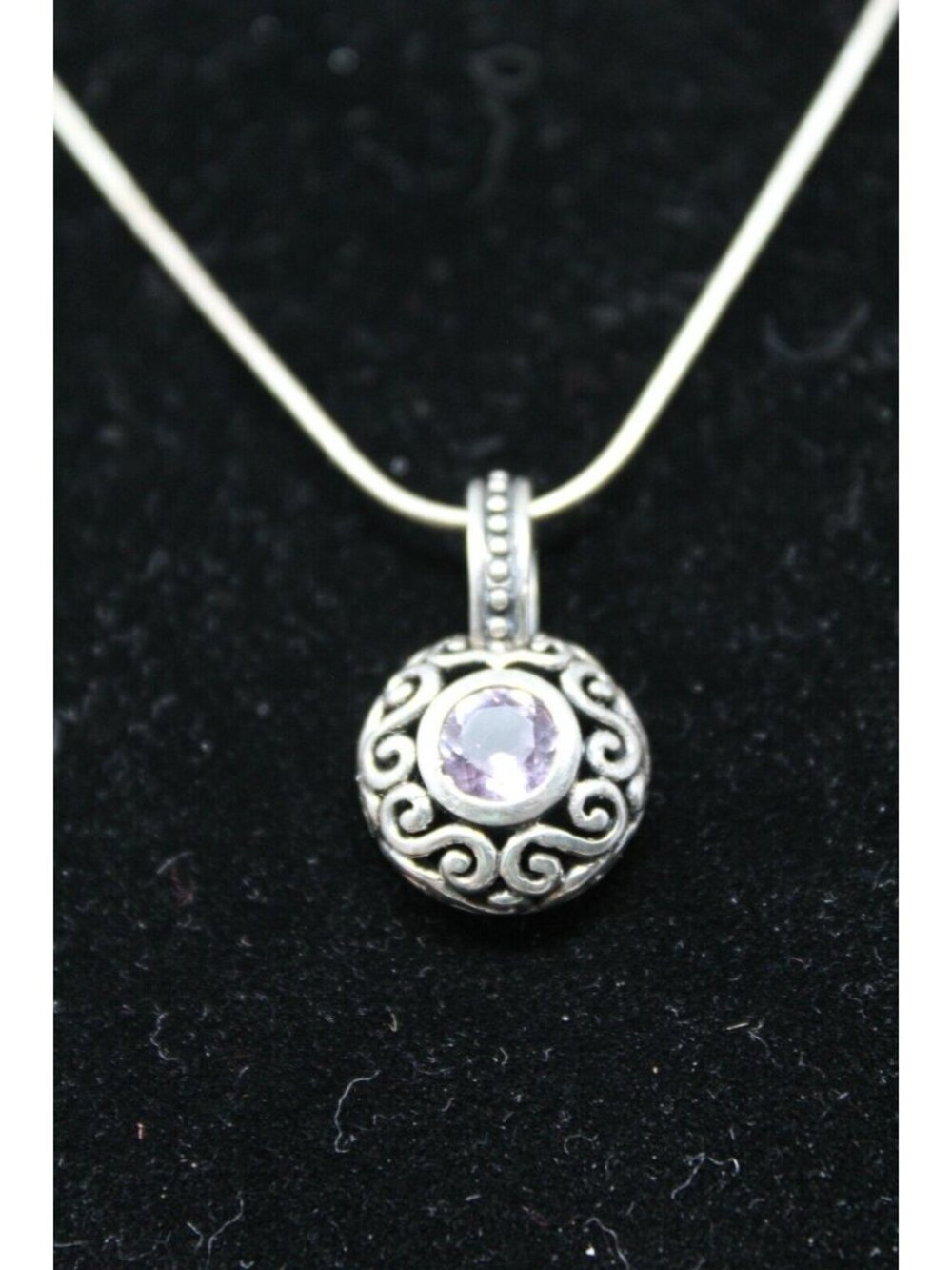 Amethyst 925 Sterling Silver Scroll Filigree Drop Pendant On 18" Chain #J12-P - Picture 2 of 8
